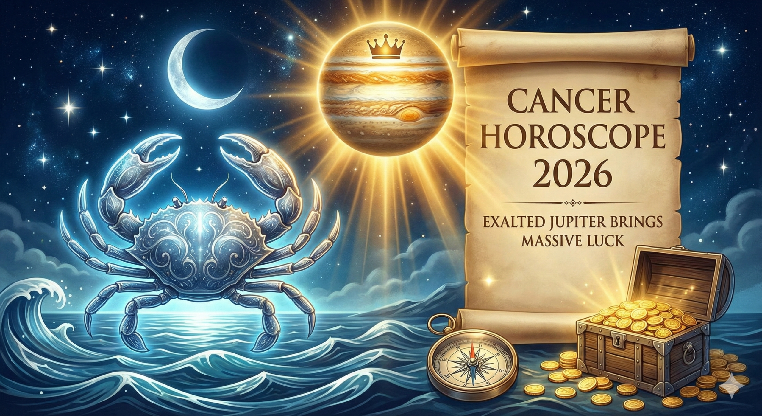 Cancer Horoscope 2026: Exalted Jupiter Brings Massive Luck & Wealth